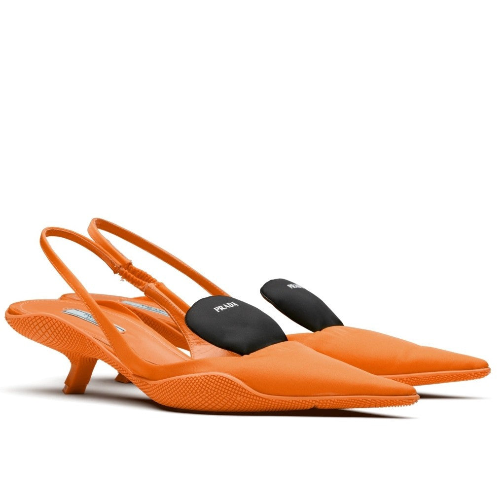 Gabardine Slingback Pumps In Orange Nylon