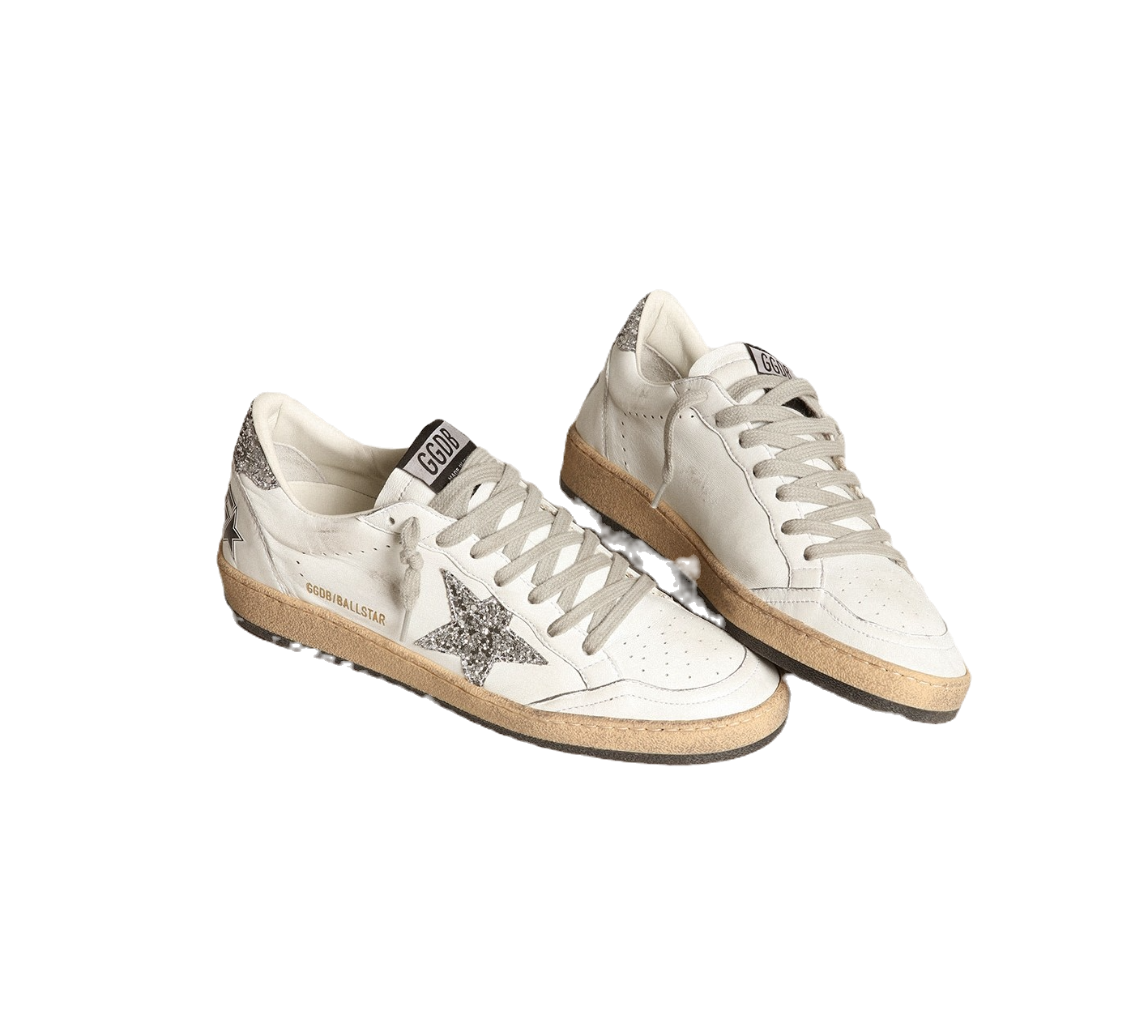 Golden Goose Women's Ball Star Sneakers with Silver Glitter Star and Heel Tab
