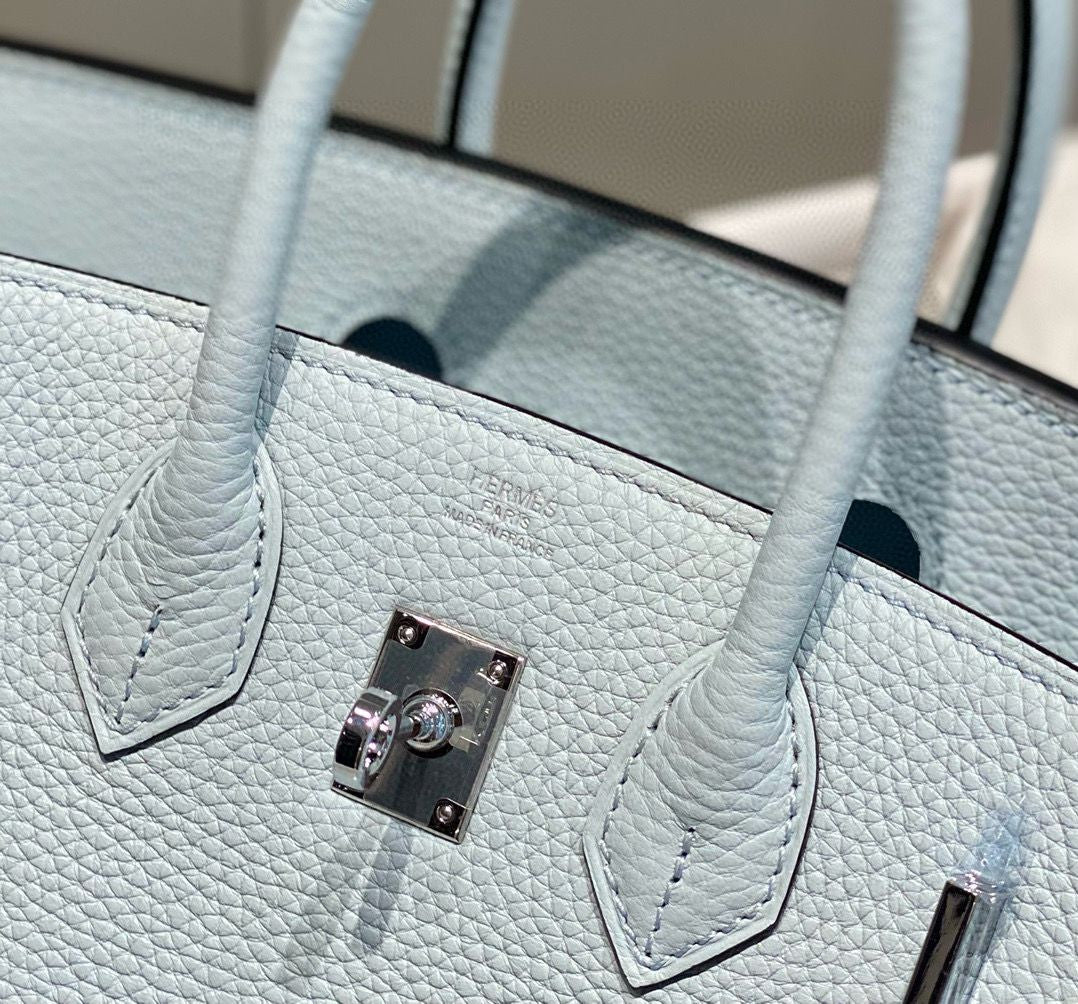 Hermes Birkin Bag In Blue Brume Clemence Leather