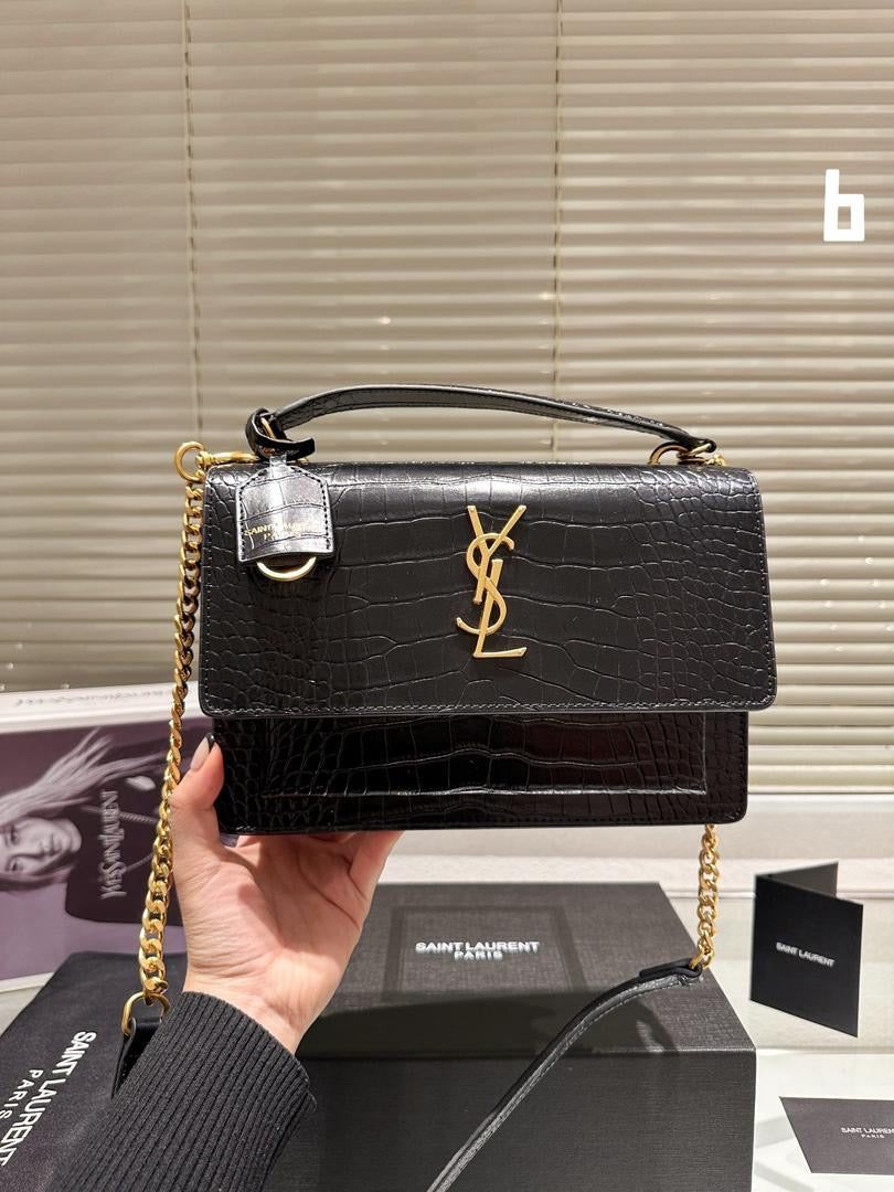 Saint Laurent Sunset Croc Effect Shoulder Bag