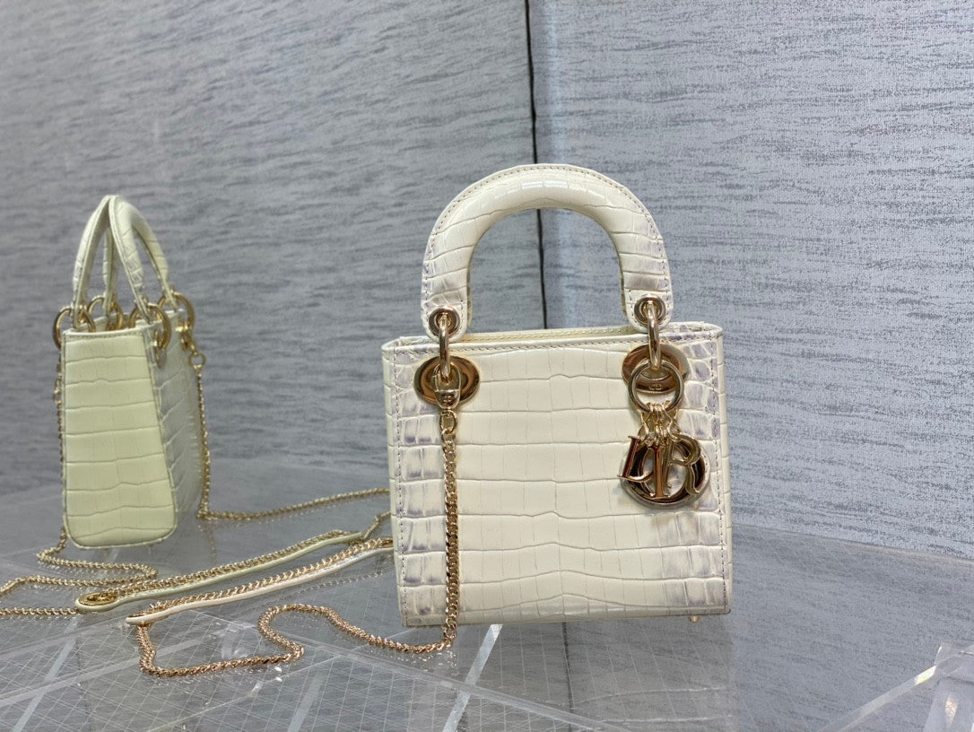 Lady Dior Bag In White Croco