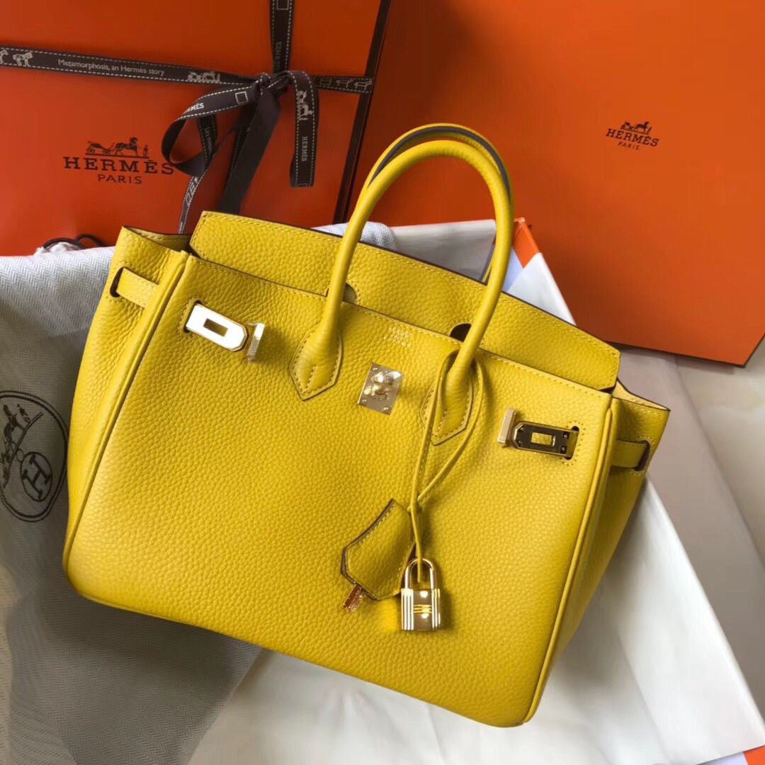 Hermes Birkin In Yellow Clemence Leather GHW