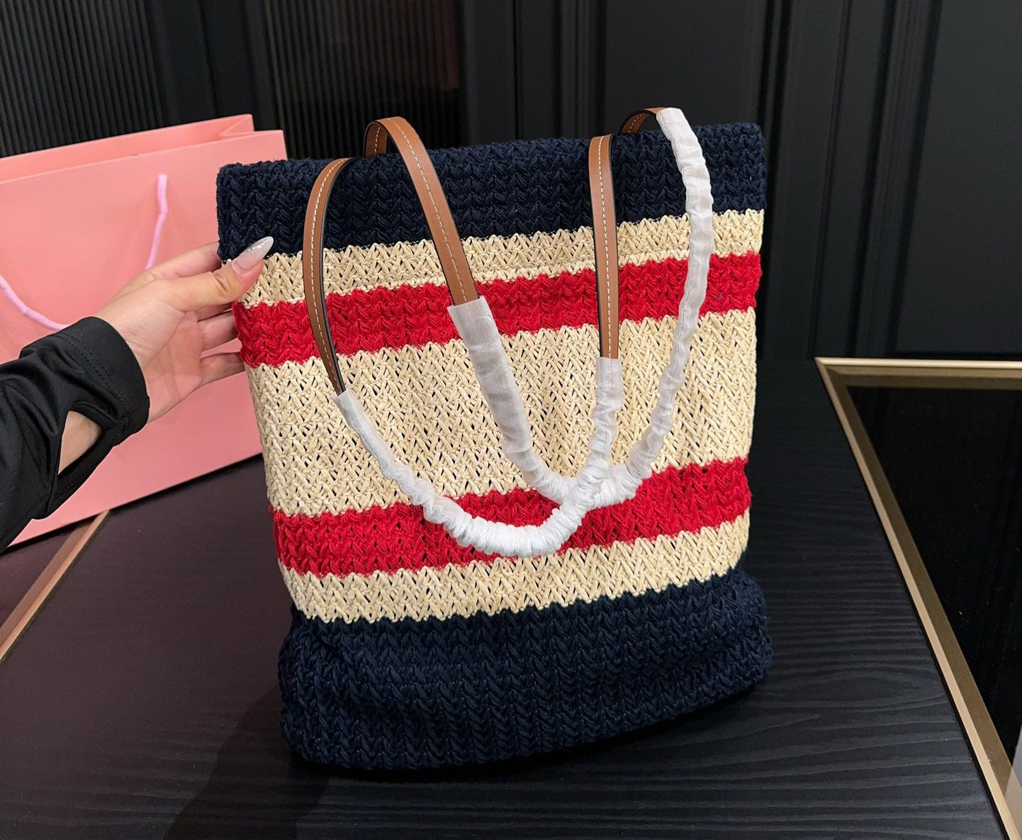 Miu Miu Logo Woven Tote Bag