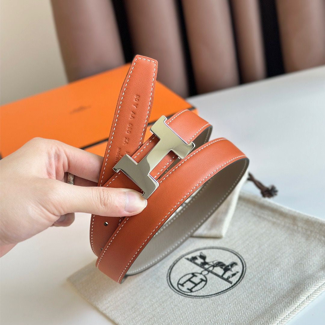 Hermes Mini Constance 24mm Belt in Taupe Epsom Leather and Tan Swift Leather
