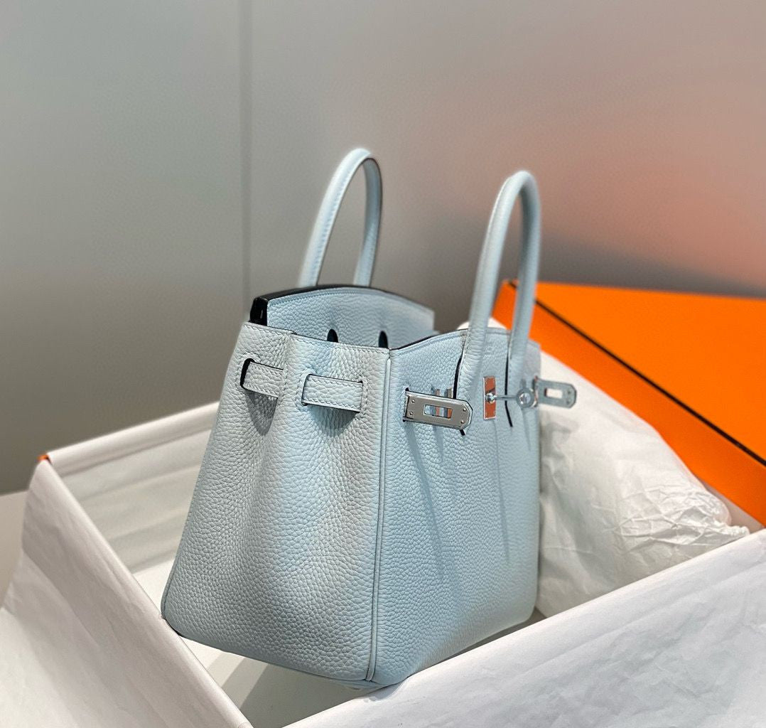 Hermes Birkin Bag In Blue Brume Clemence Leather