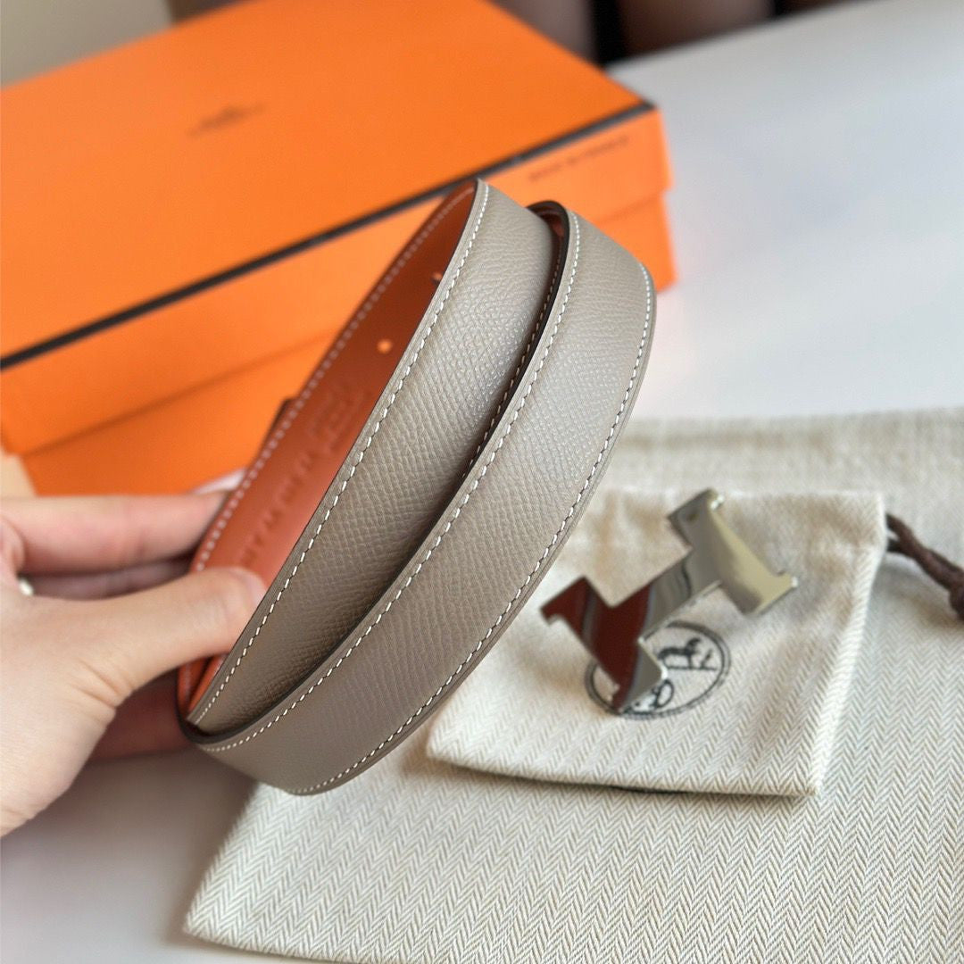 Hermes Mini Constance 24mm Belt in Taupe Epsom Leather and Tan Swift Leather