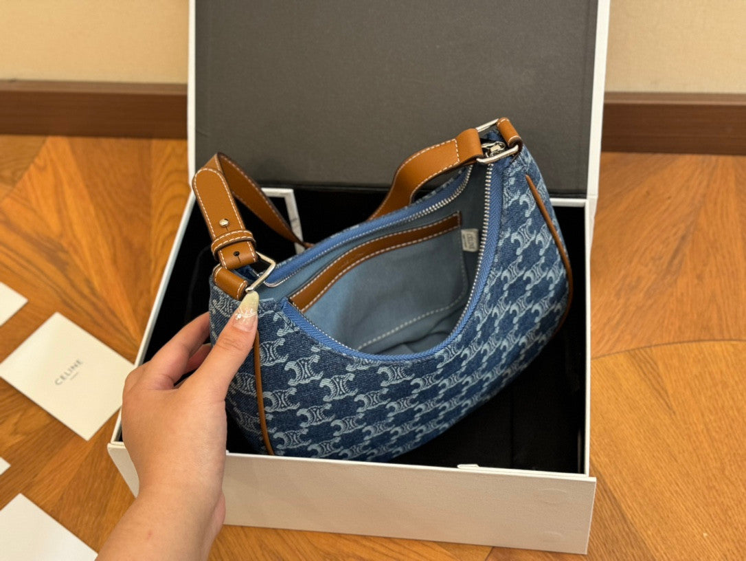 Celine Ava Shoulder Bag In Denim