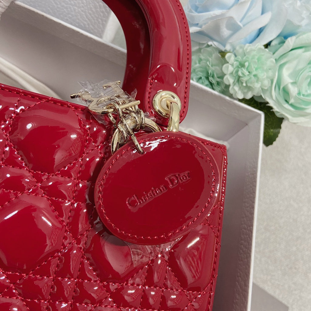 Dior Lady Bag In Red Shiny Leather