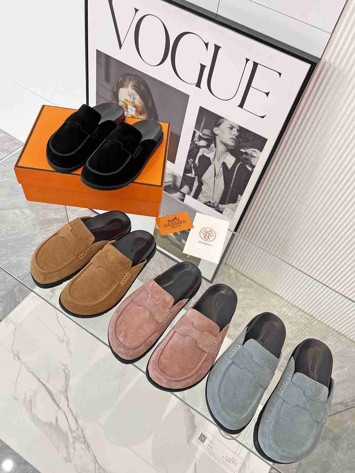 Hermes Mules Plain Suede