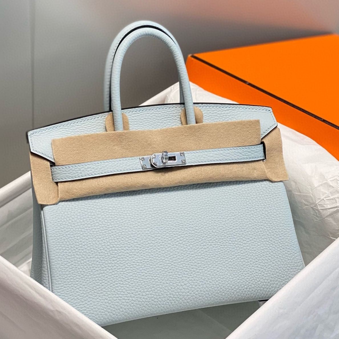Hermes Birkin Bag In Blue Brume Clemence Leather