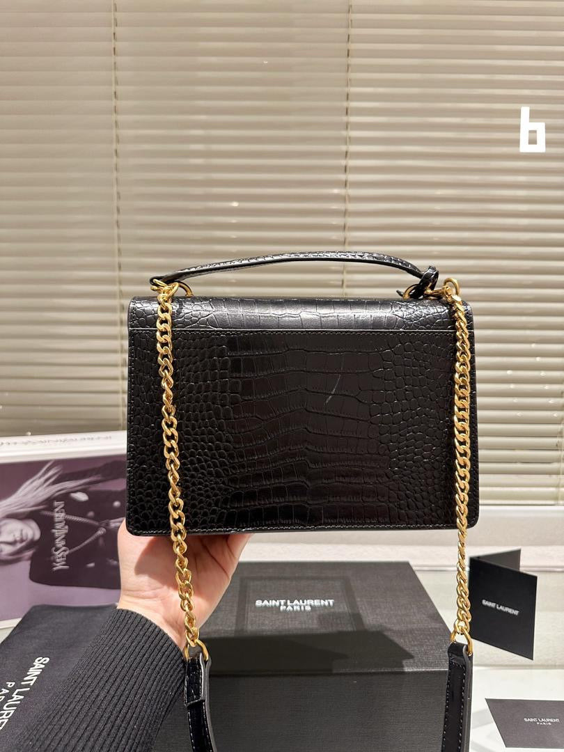 Saint Laurent Sunset Croc Effect Shoulder Bag