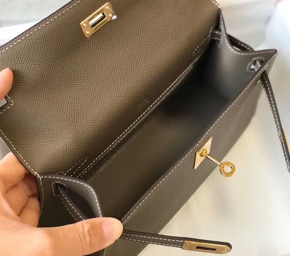 Hermes Kelly Pochette Bag In Taupe Grey Epsom Leather