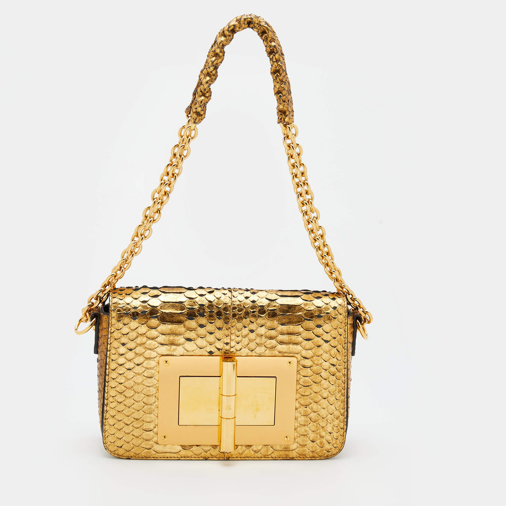 Tom Ford Metallic Gold Python Natalia Bag