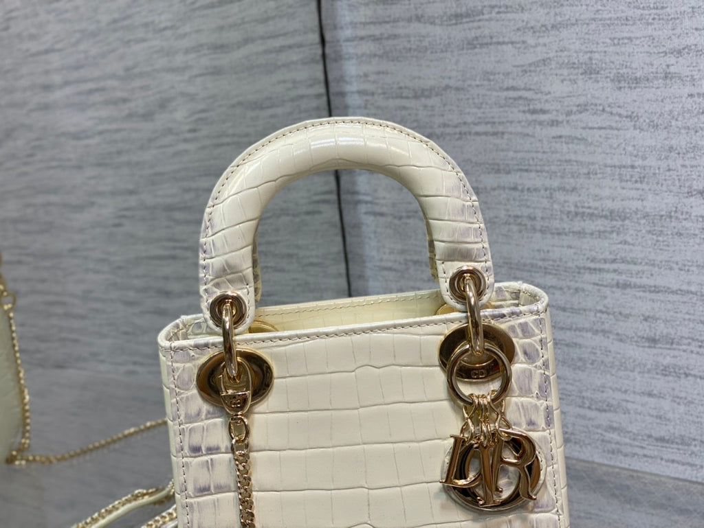 Lady Dior Bag In White Croco