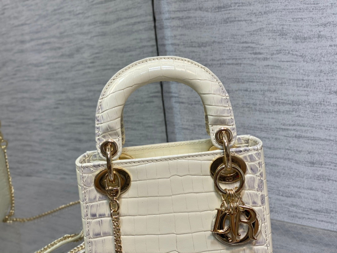 Lady Dior Bag In White Croco