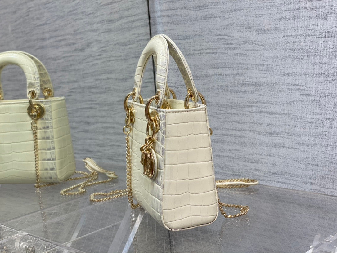 Lady Dior Bag In White Croco