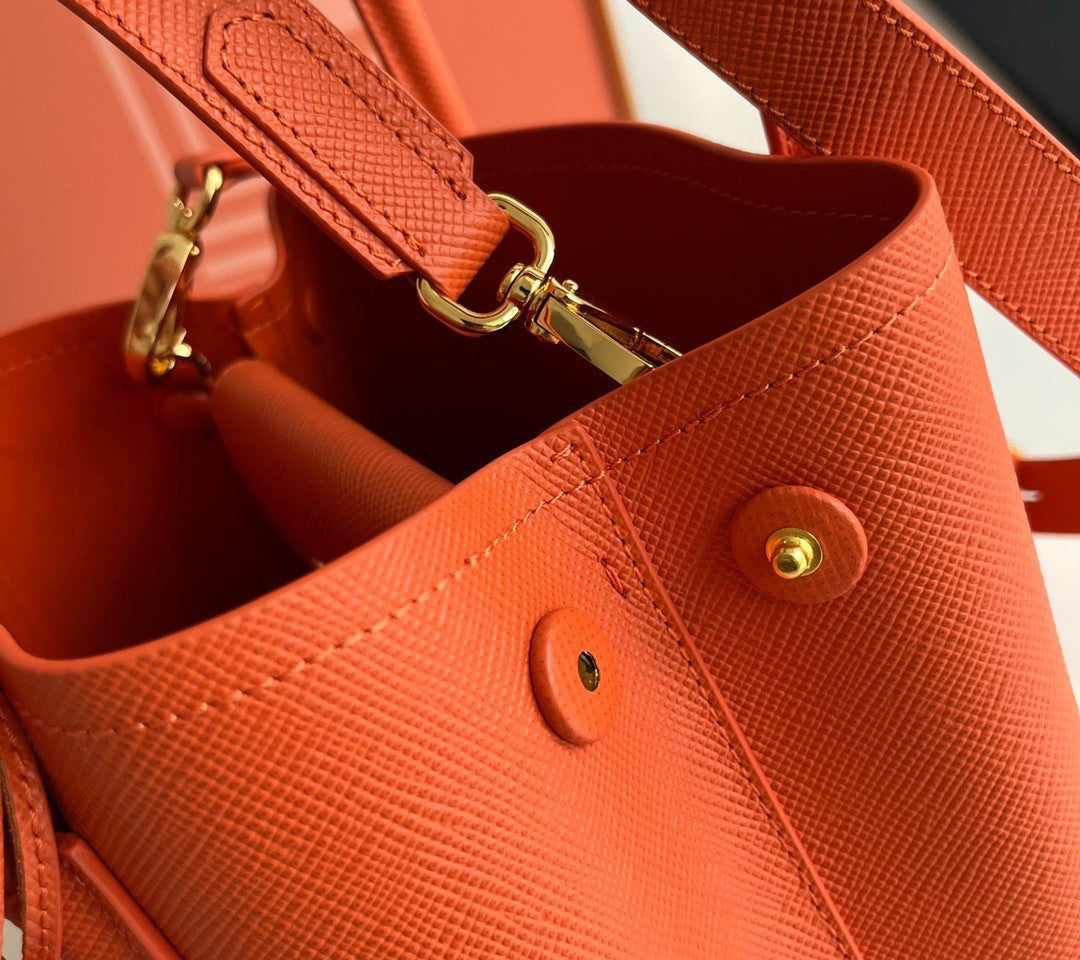 Mini Bag In Orange Saffiano Leather