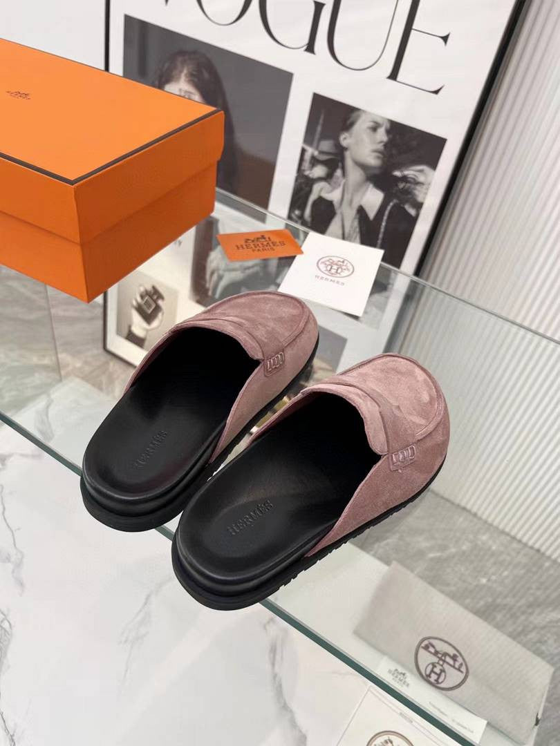 Hermes Mules Plain Suede