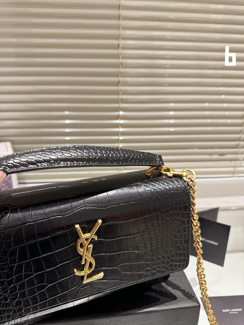 Saint Laurent Sunset Croc Effect Shoulder Bag