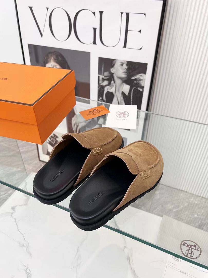 Hermes Mules Plain Suede