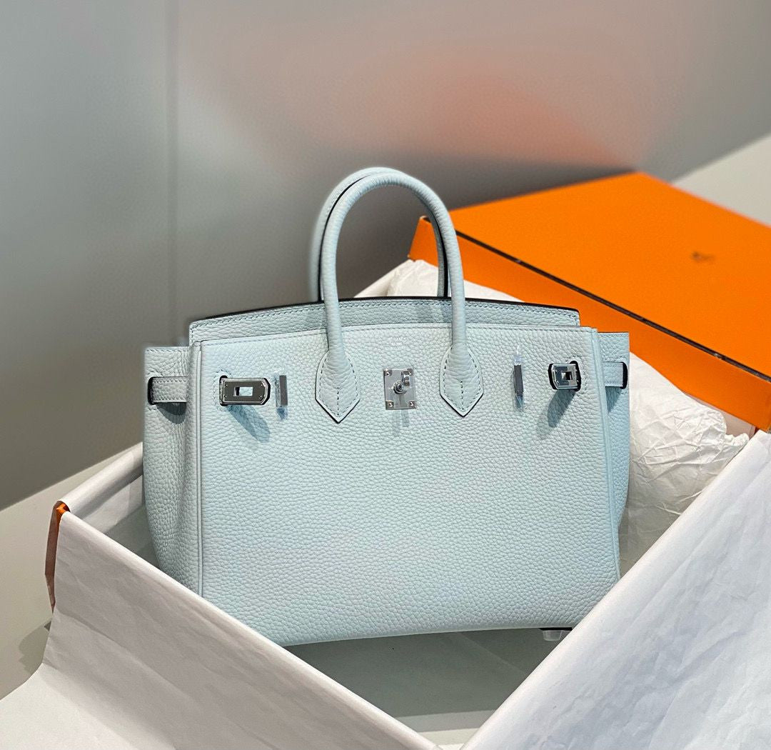 Hermes Birkin Bag In Blue Brume Clemence Leather