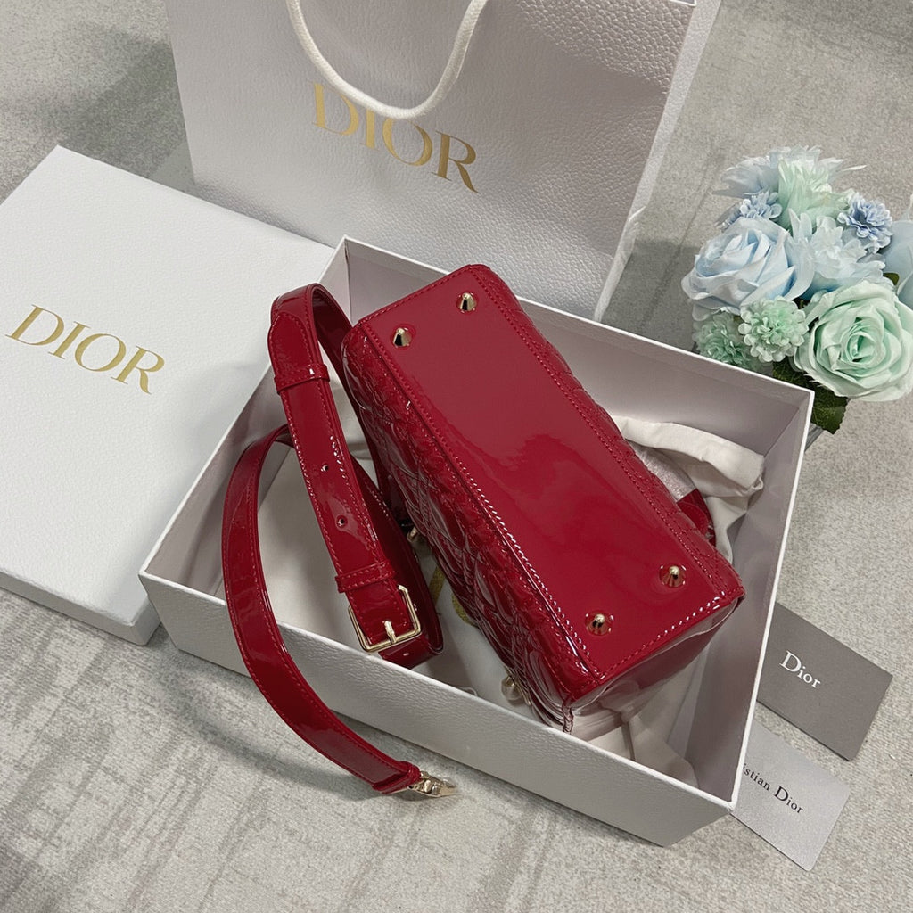 Dior Lady Bag In Red Shiny Leather