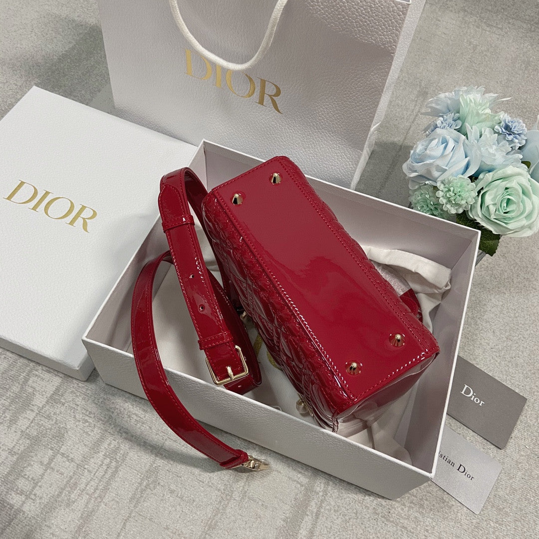 Dior Lady Bag In Red Shiny Leather