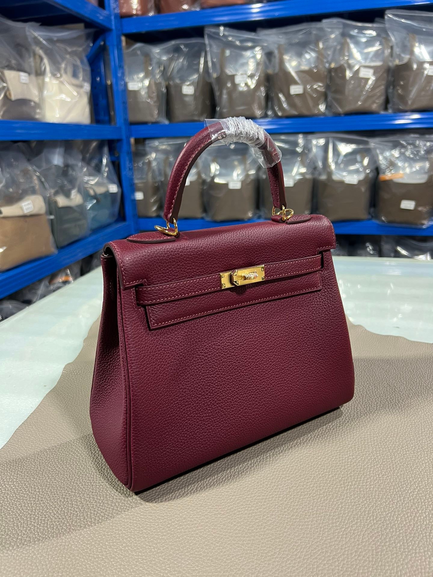 Hermes Kelly Epsom burgundy leather