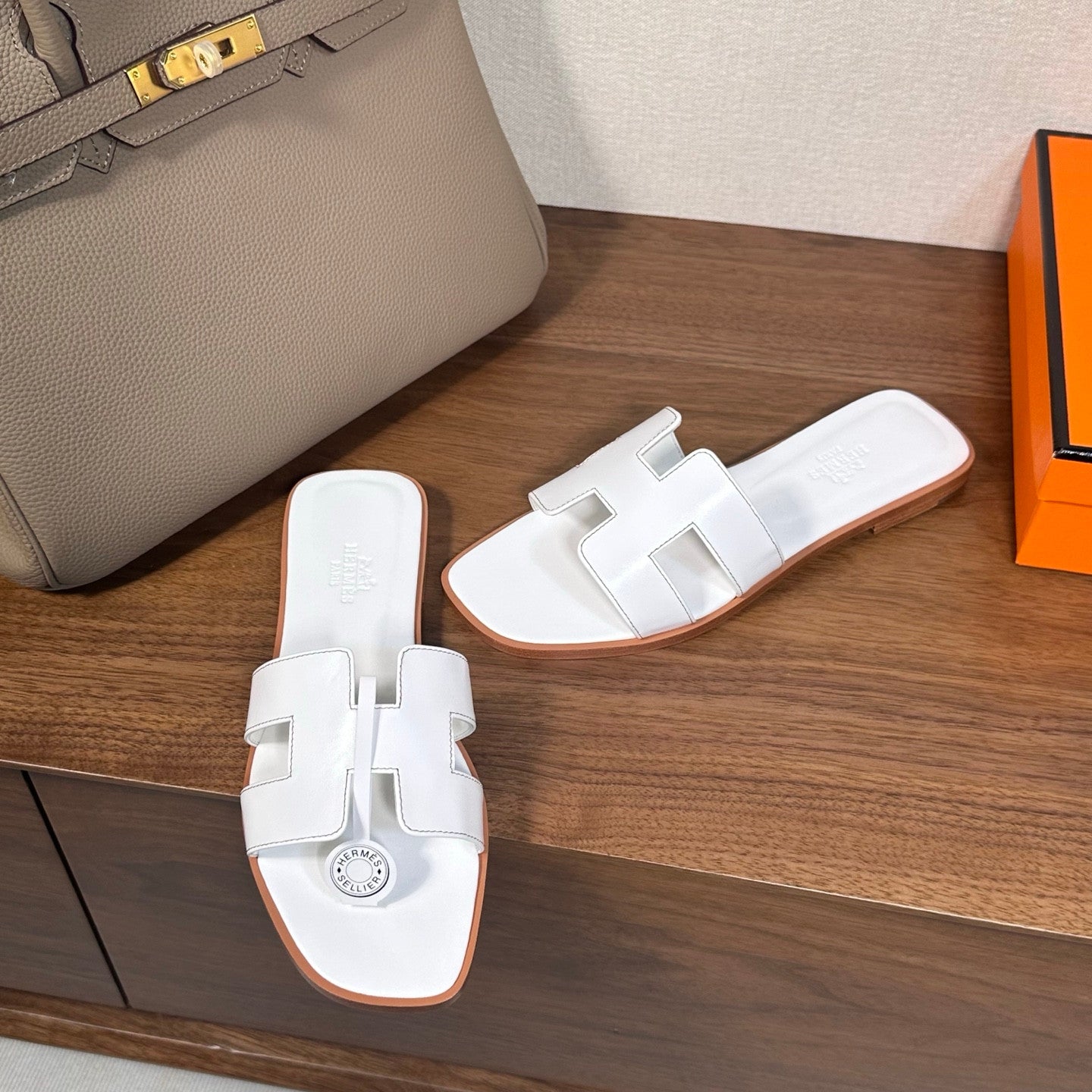 Hermes sandals white