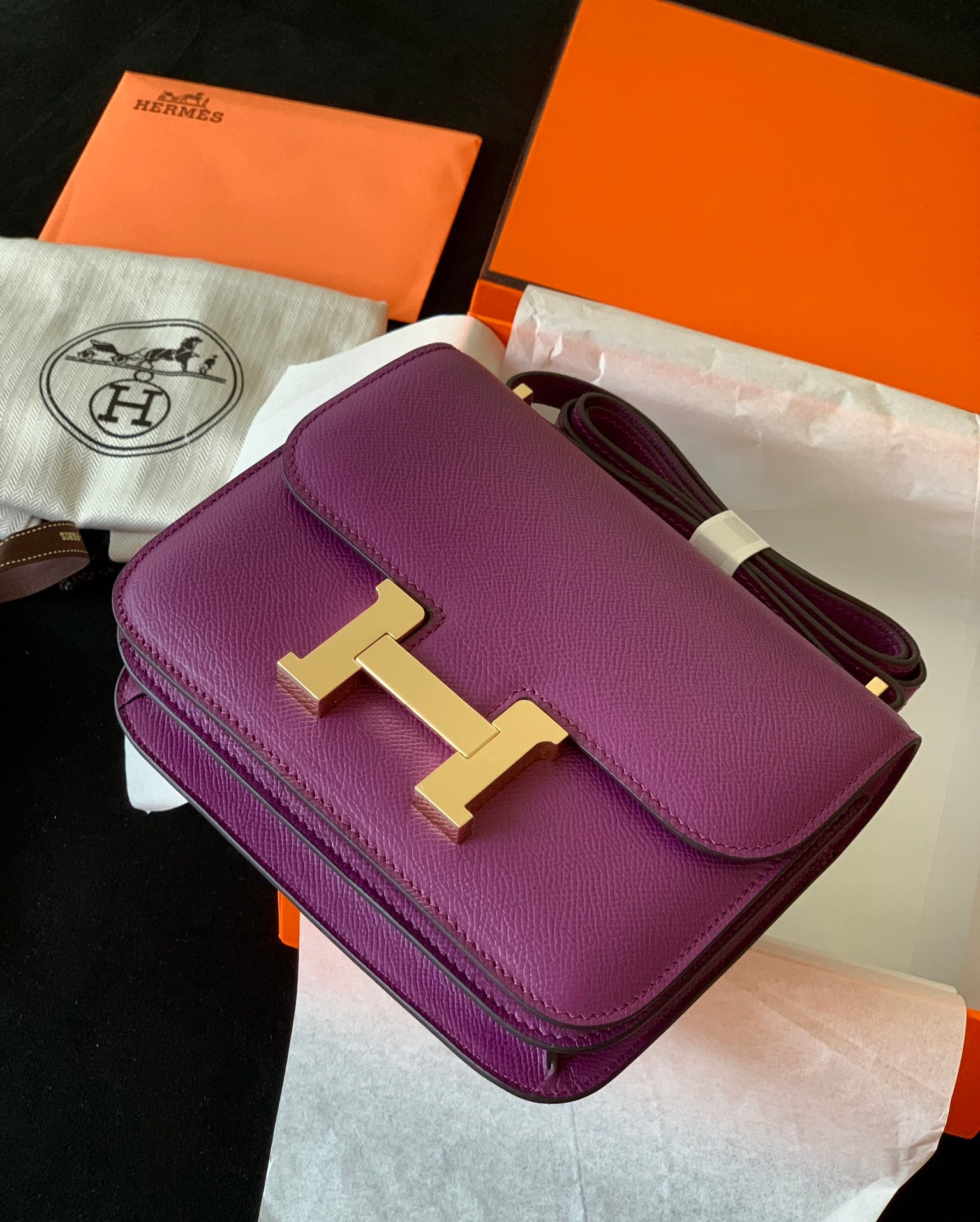 Hermes Constance bag purple
