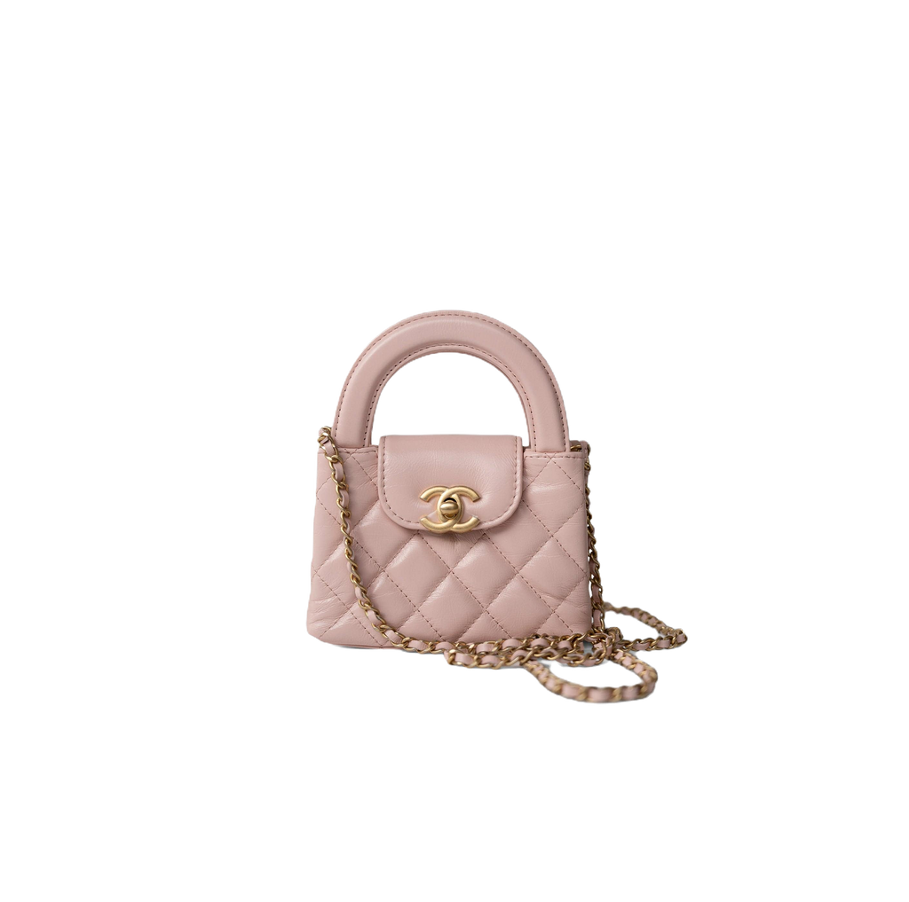 Light Pink Shiny Aged Calfskin Nano Kelly Mini Shopper