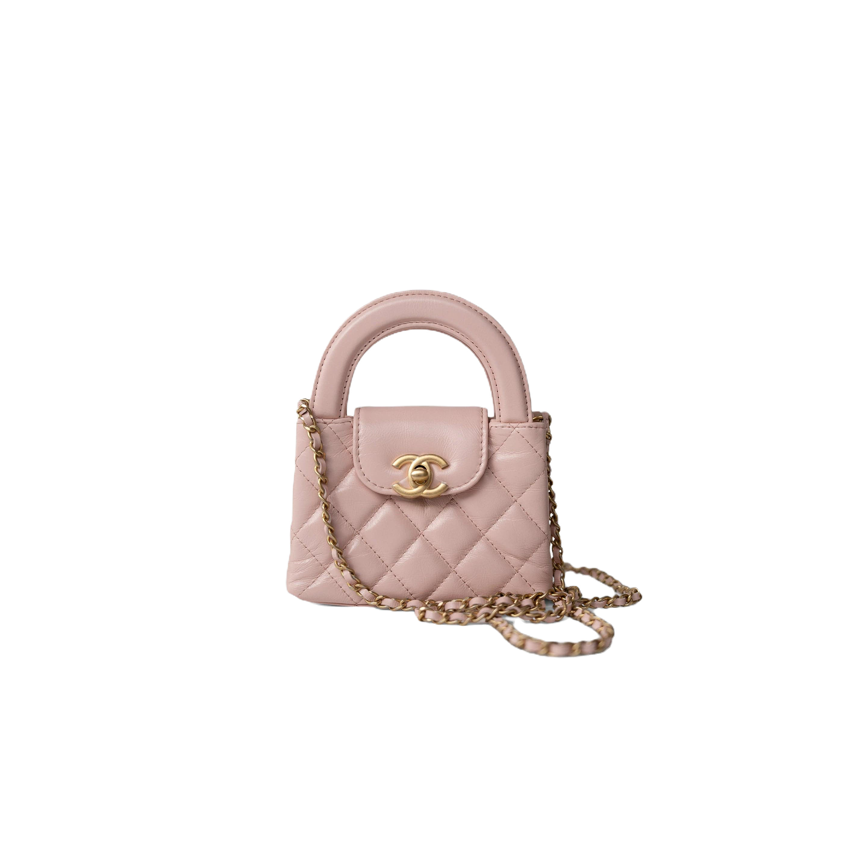 Light Pink Shiny Aged Calfskin Nano Kelly Mini Shopper