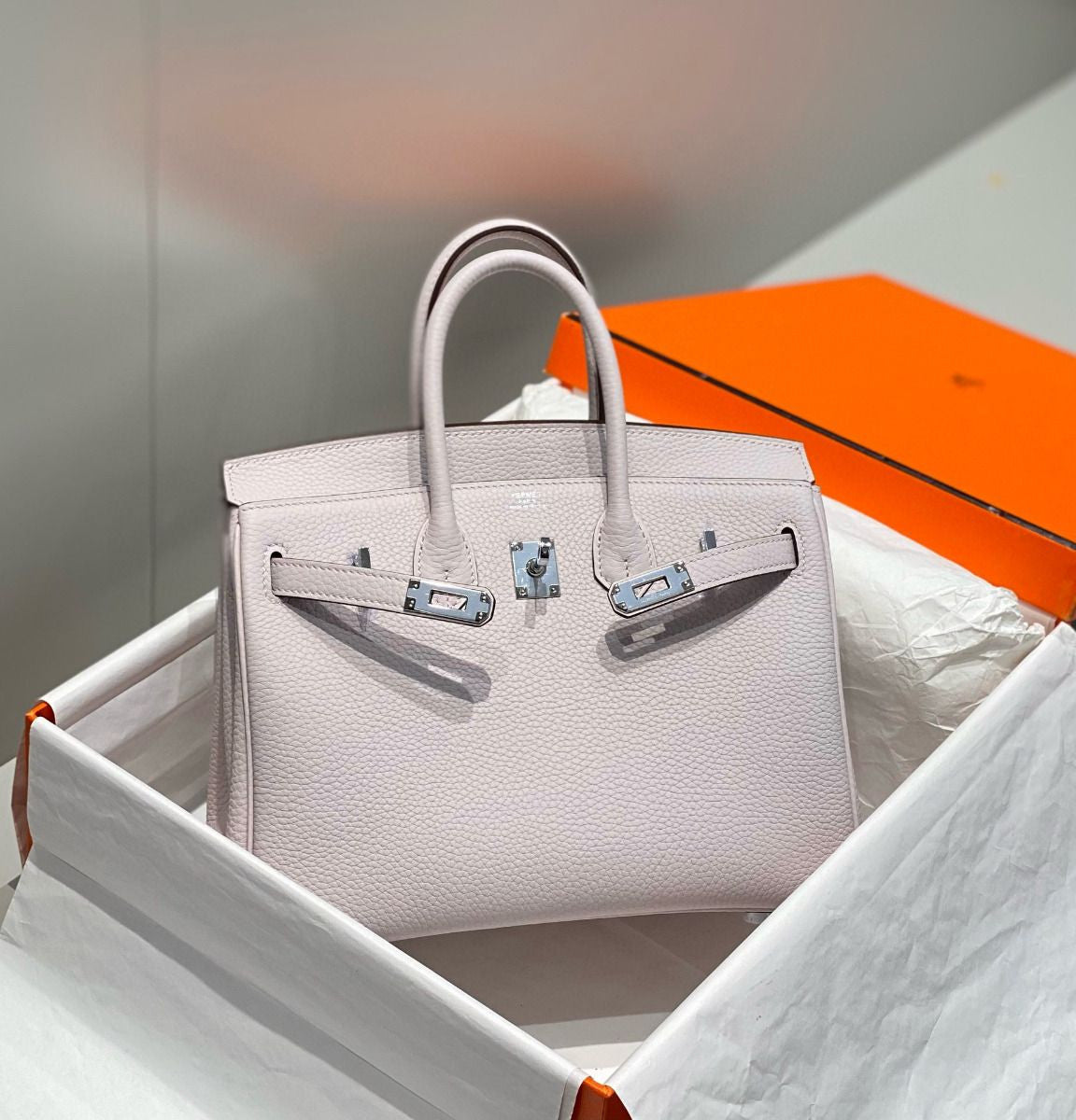 Hermes Birkin Bag In Mauve Pale Clemence Leather PHW