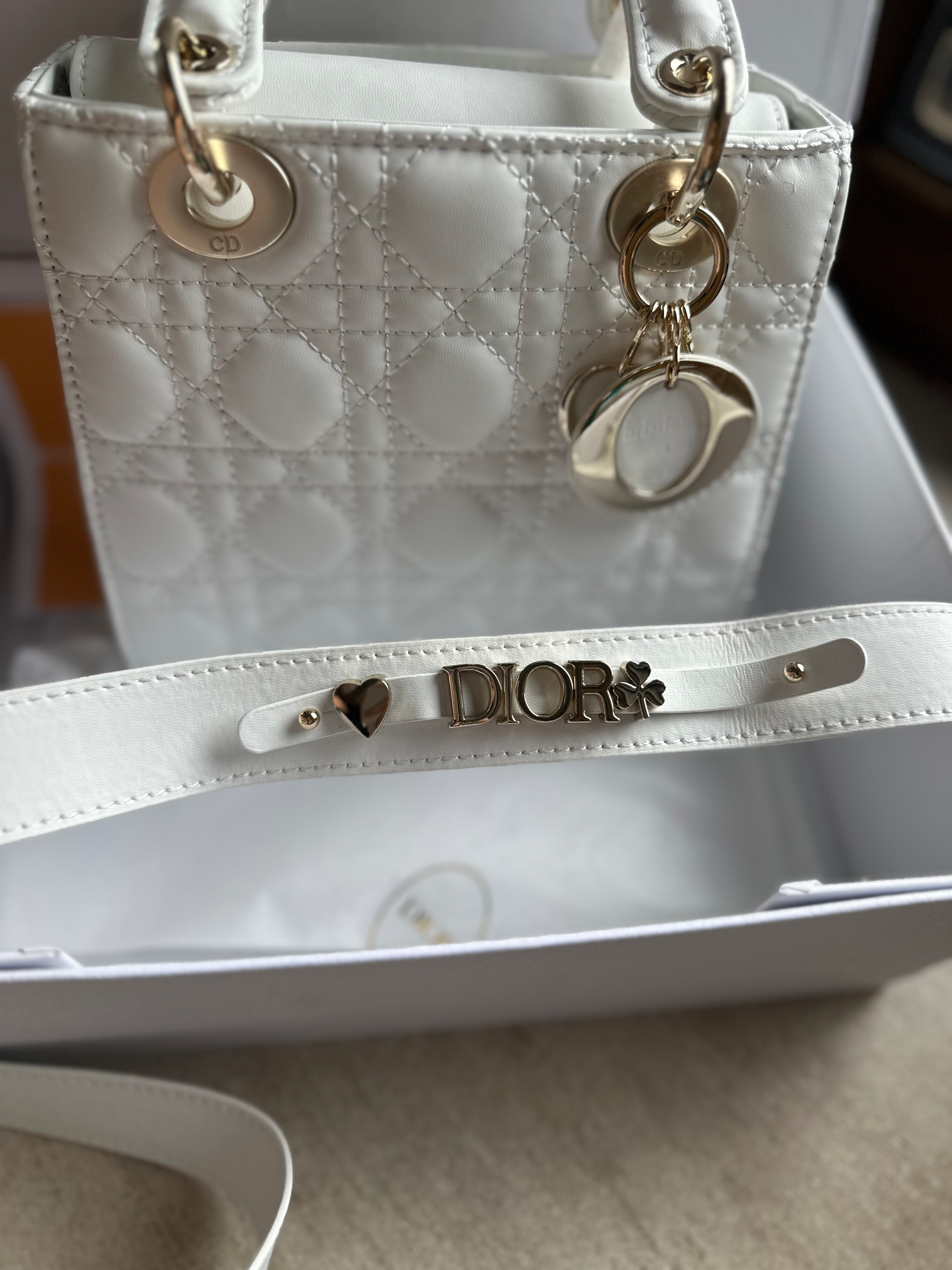 Lady Dior bag in white