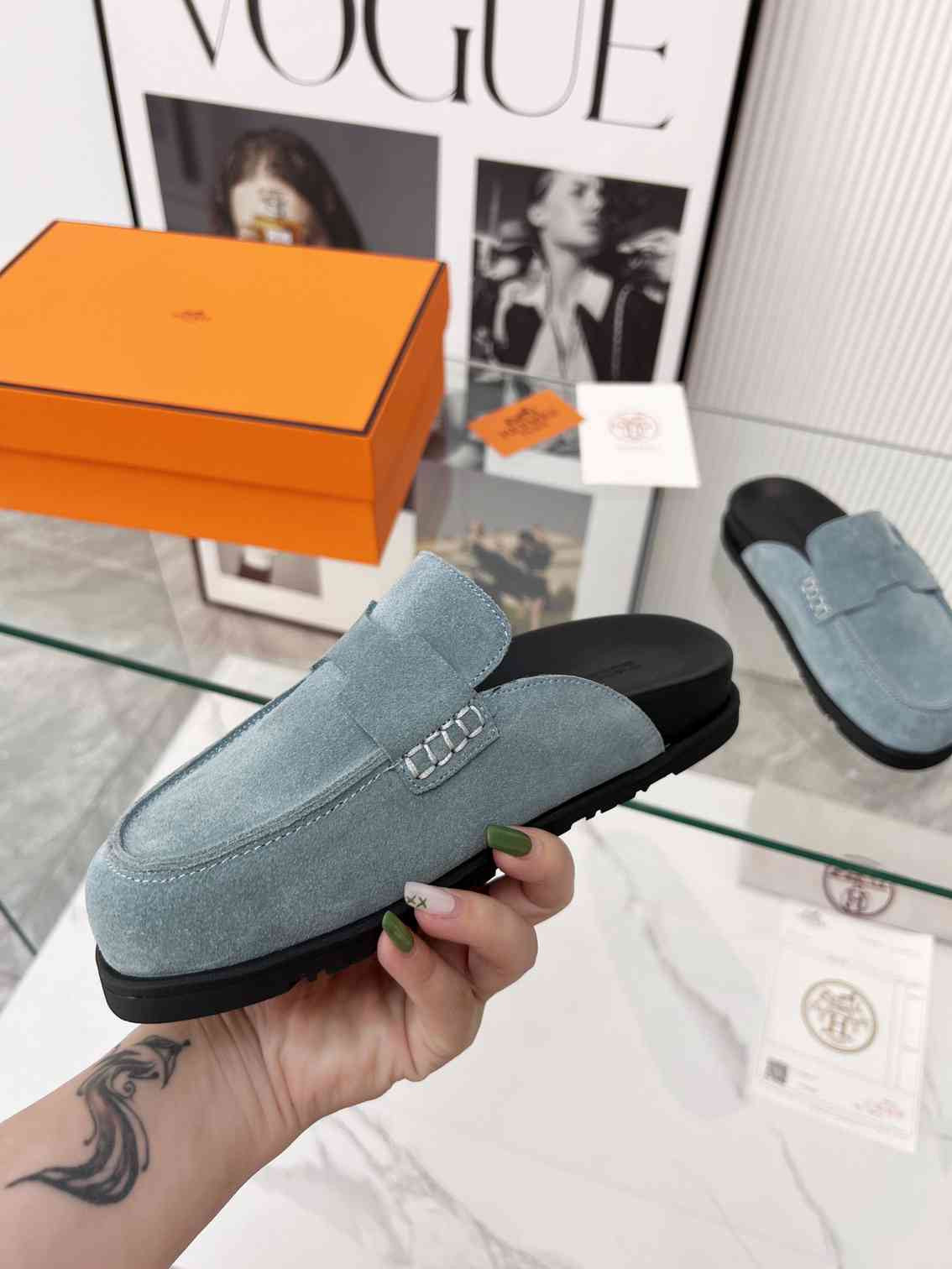 Hermes Mules Plain Suede