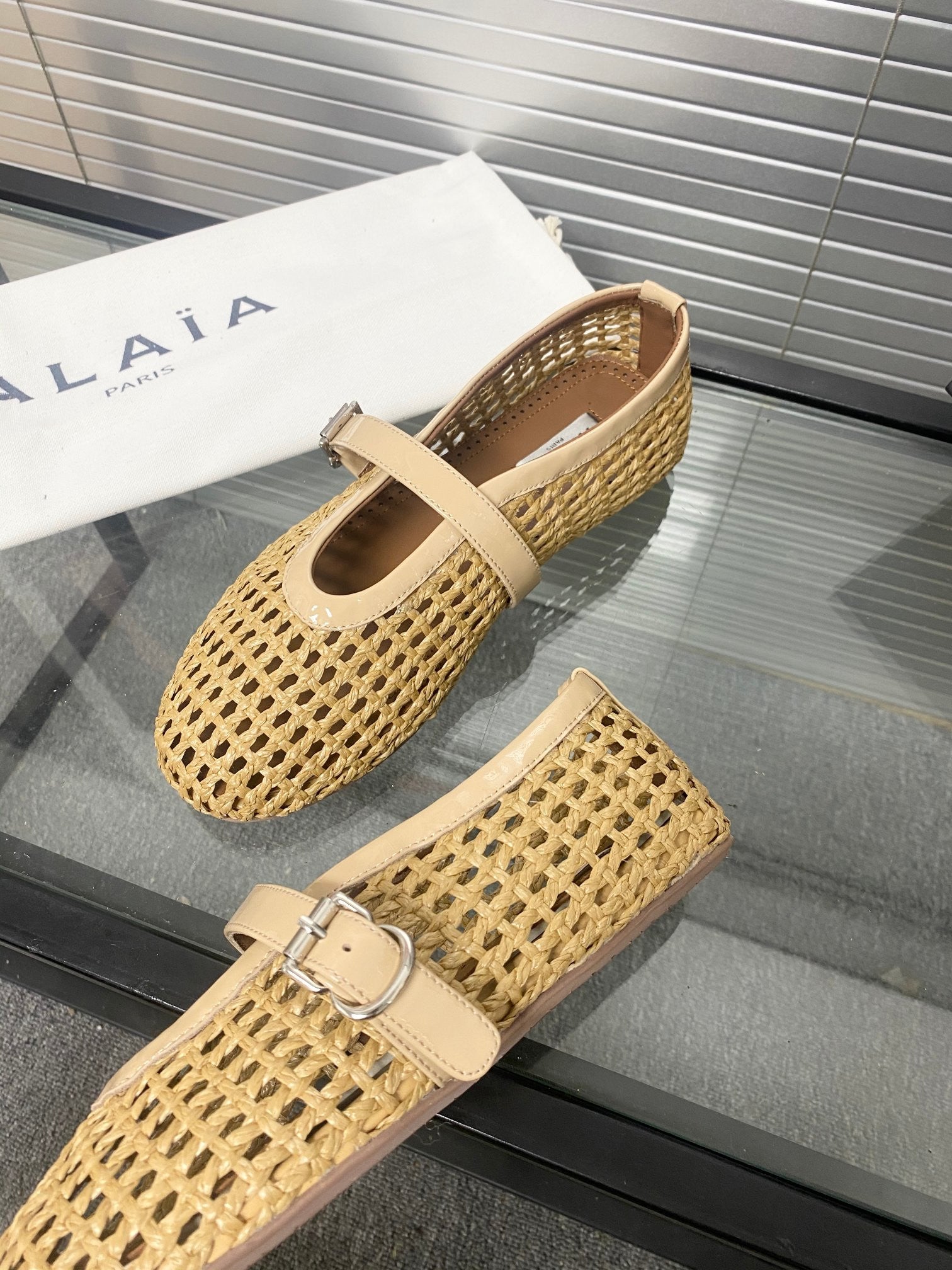 Alaia leather flats nude