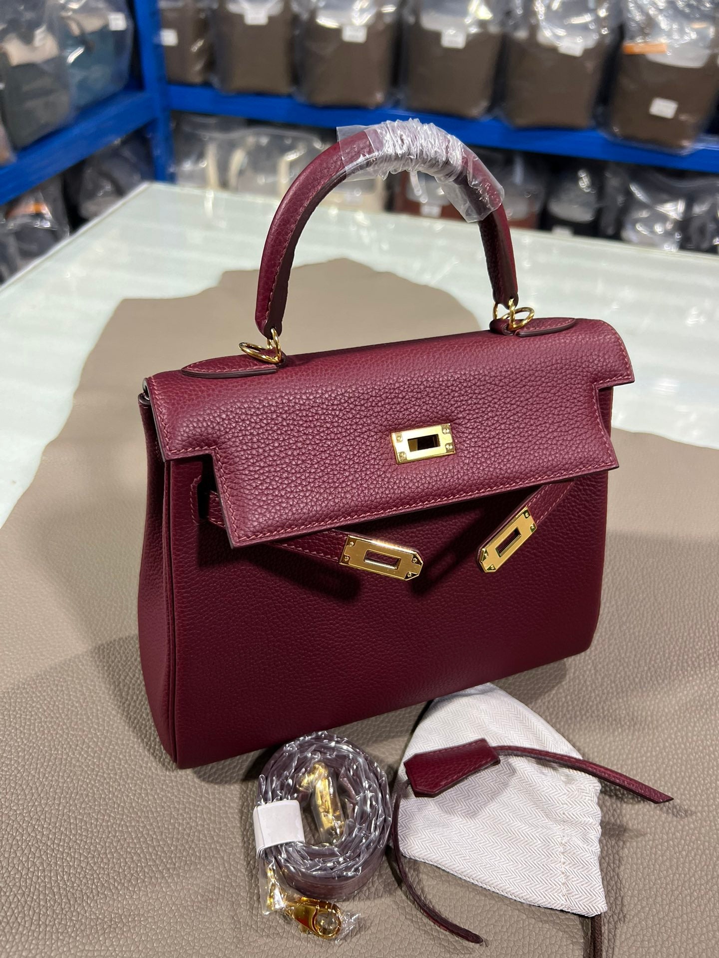 Hermes Kelly Epsom burgundy leather
