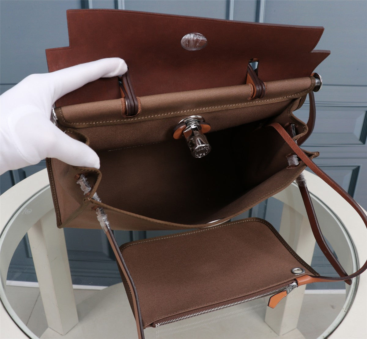 Hermes Herbag tan canvas