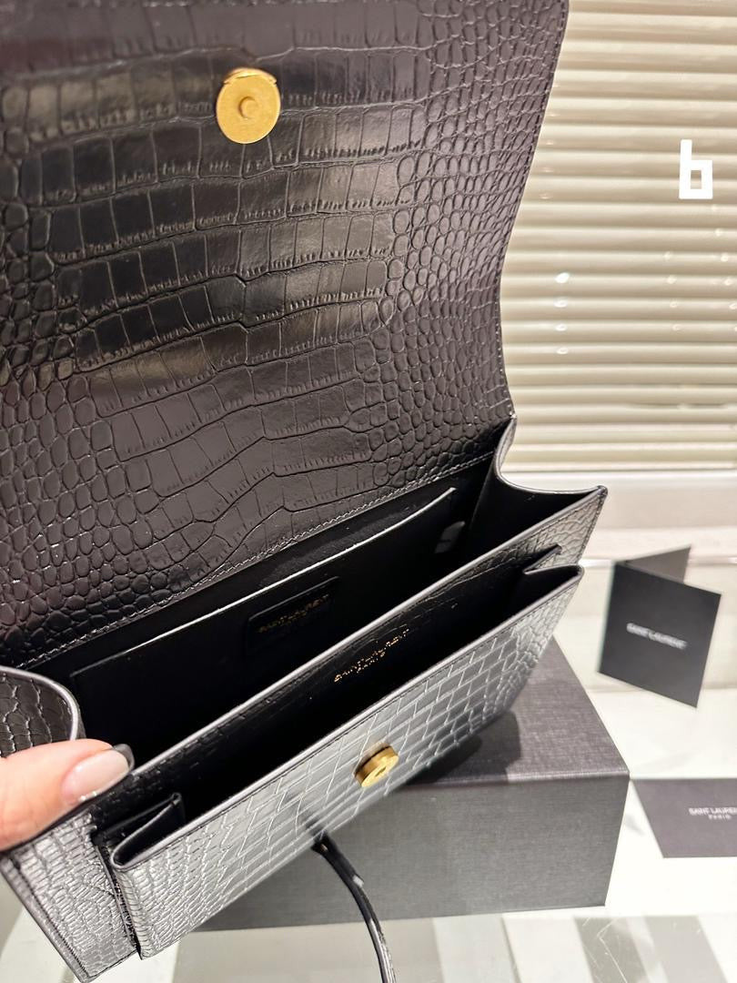 Saint Laurent Sunset Croc Effect Shoulder Bag