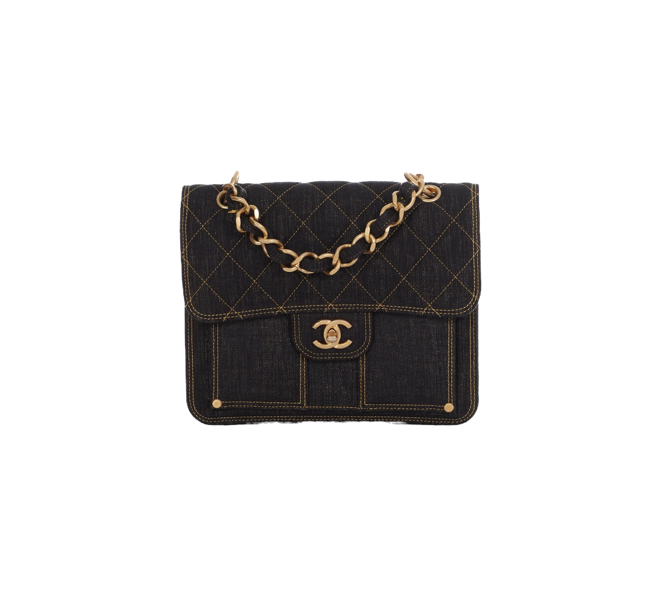 Chanel Quilted Denim Bag Aged Gold Hardware