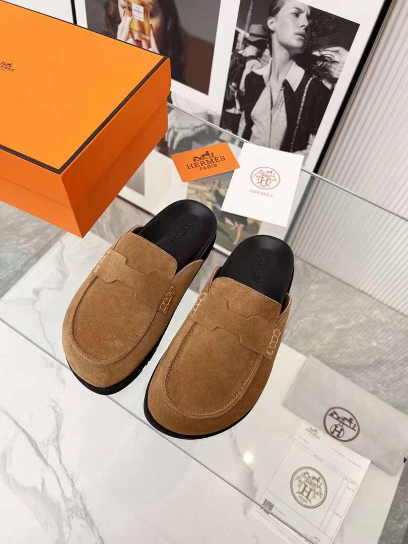 Hermes Mules Plain Suede
