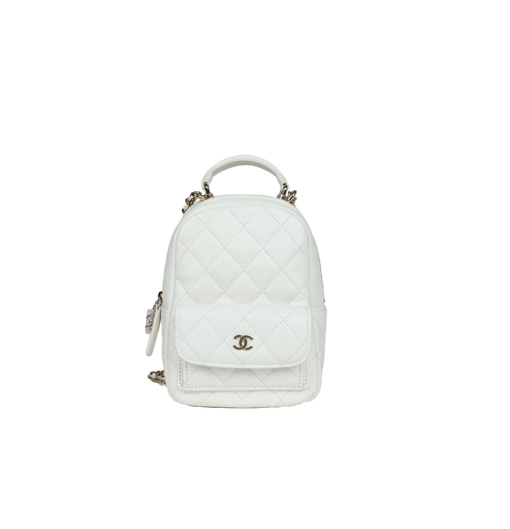 Chanel Mini Phone Holder Backpack White Caviar