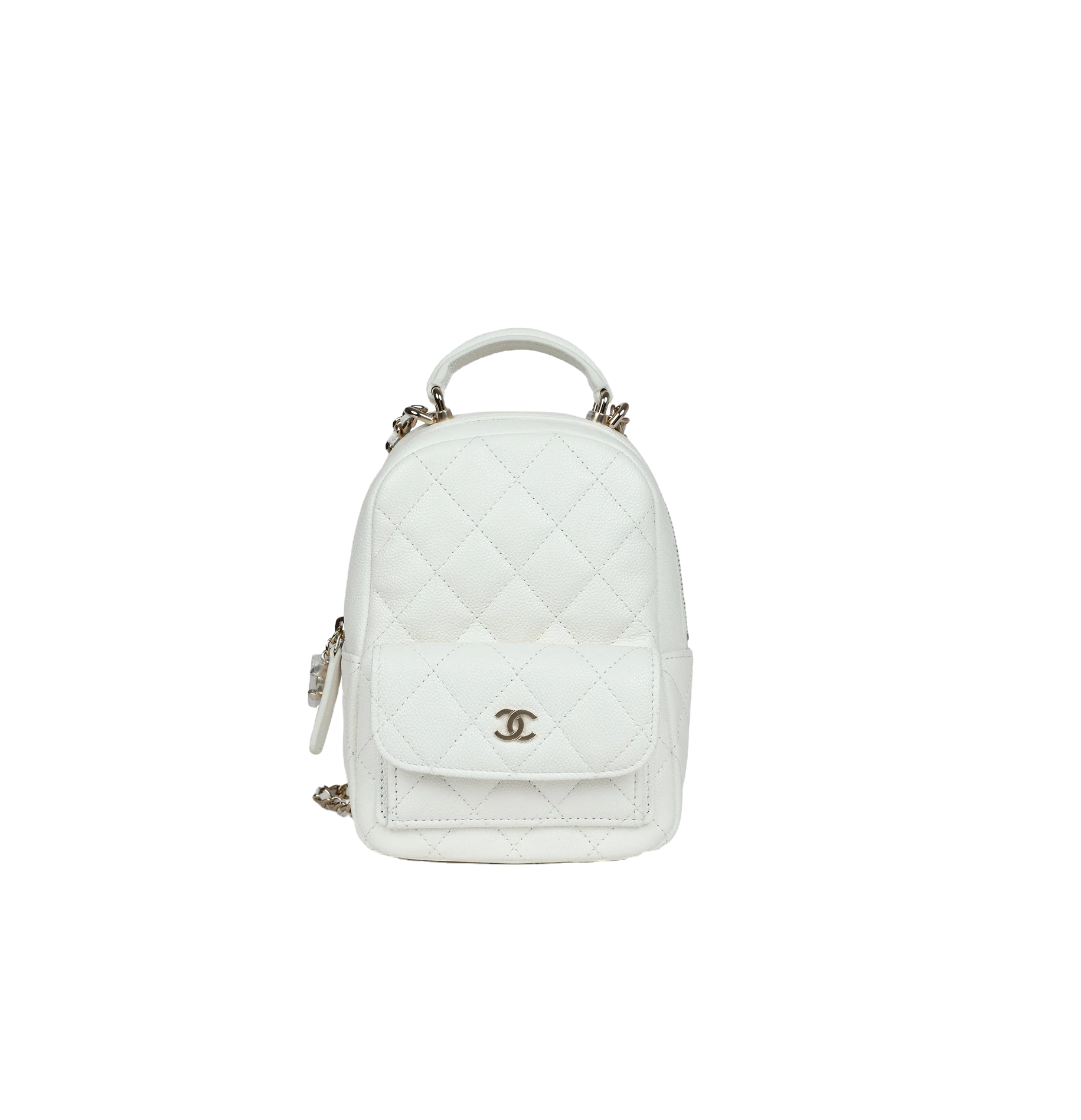 Chanel Mini Phone Holder Backpack White Caviar