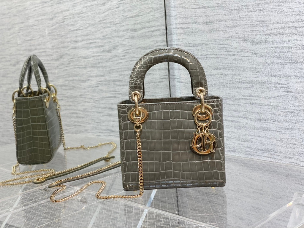 Lady Dior Bag In Grey Croco