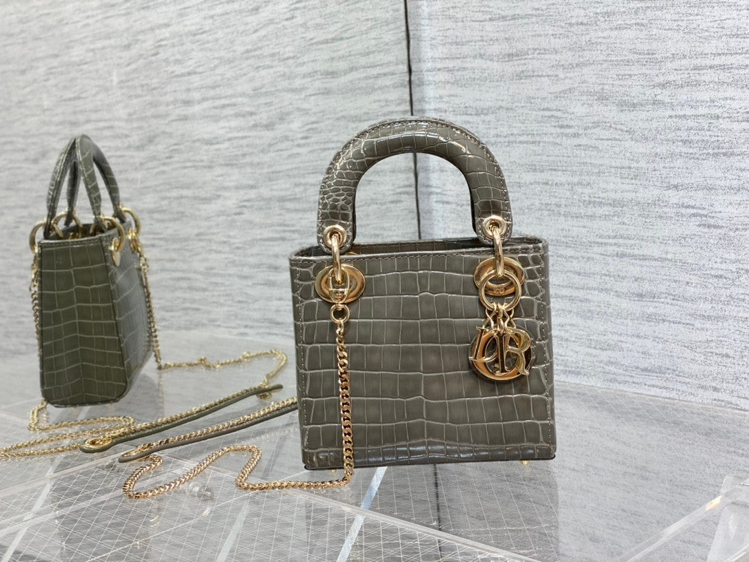 Lady Dior Bag In Grey Croco