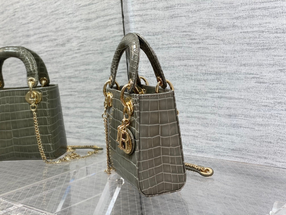 Lady Dior Bag In Grey Croco