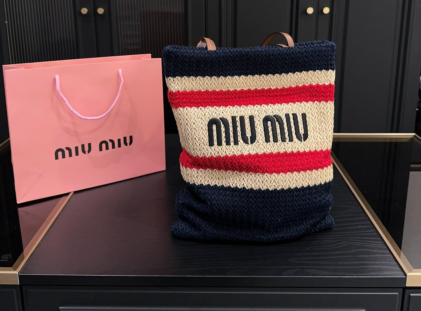 Miu Miu Logo Woven Tote Bag