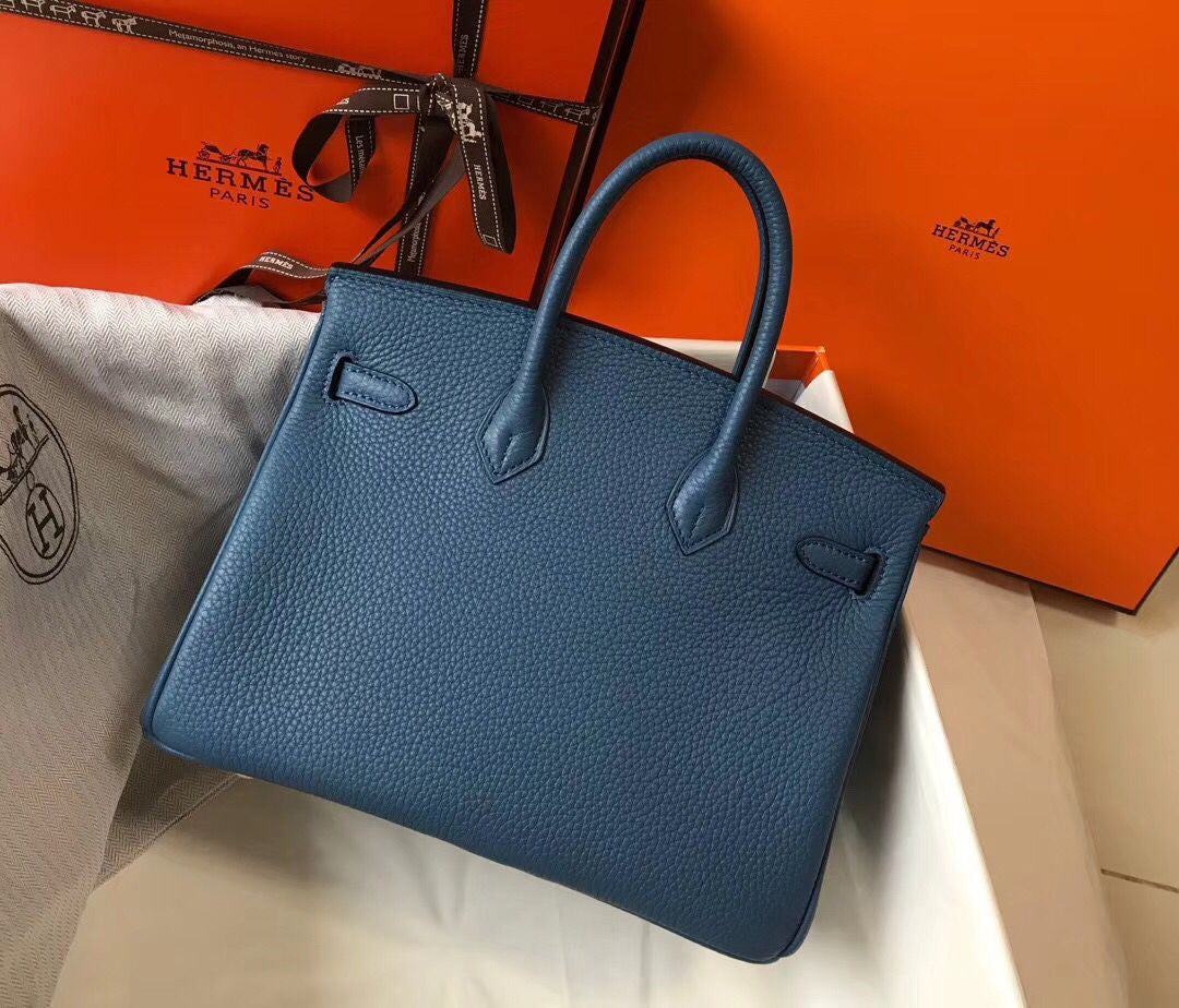 Hermes Birkin In Blue Agate Clemence Leather GHW