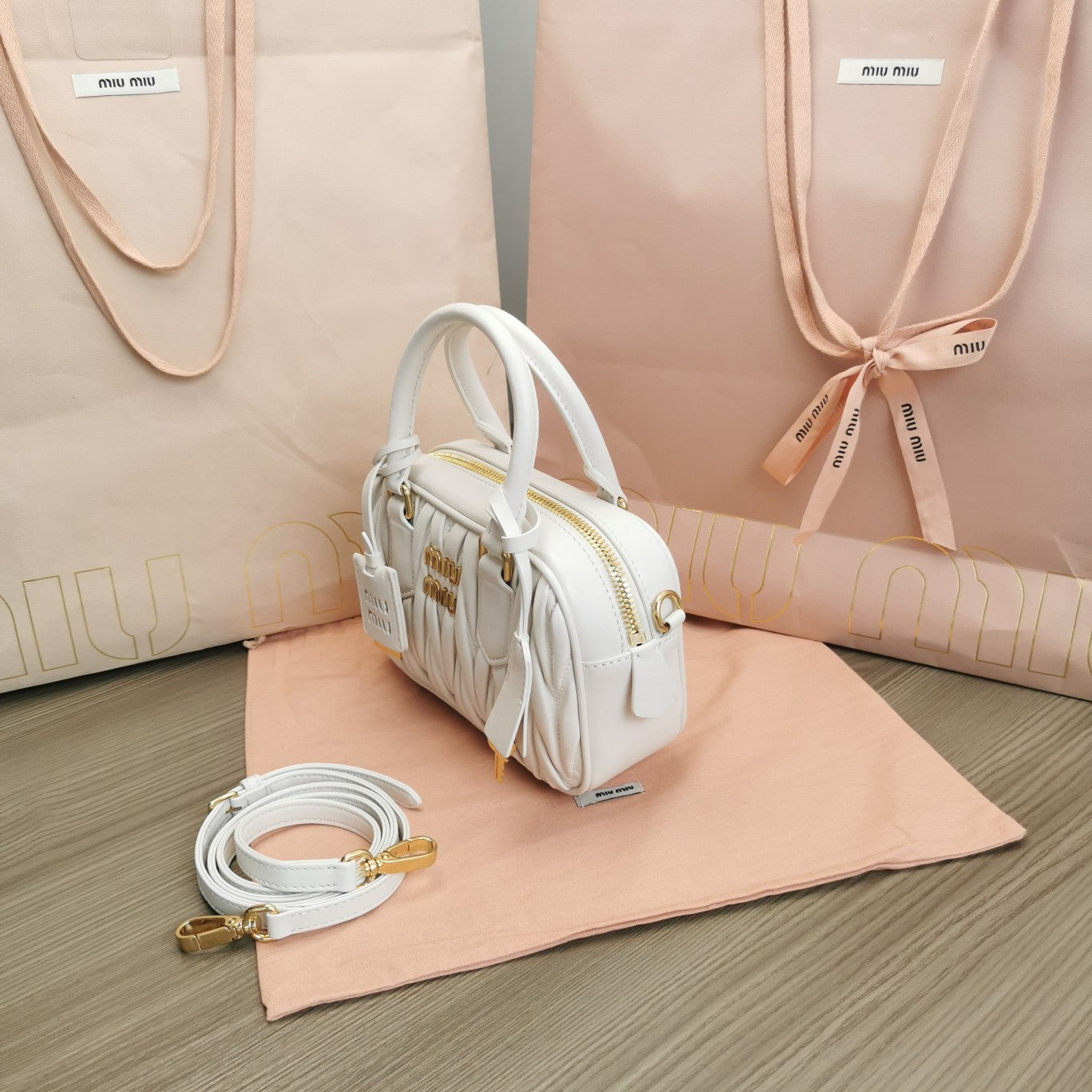 Miu Miu Metalasse white bag