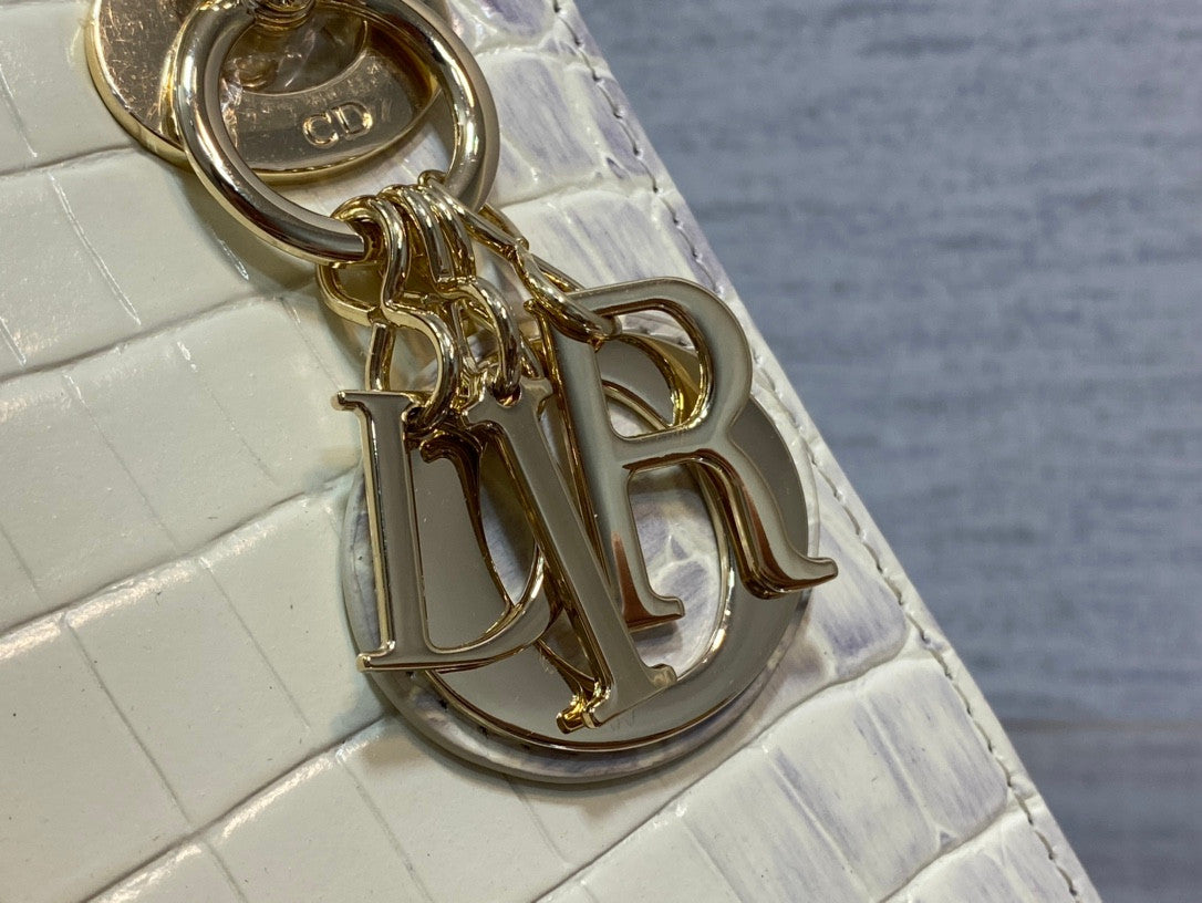 Lady Dior Bag In White Croco